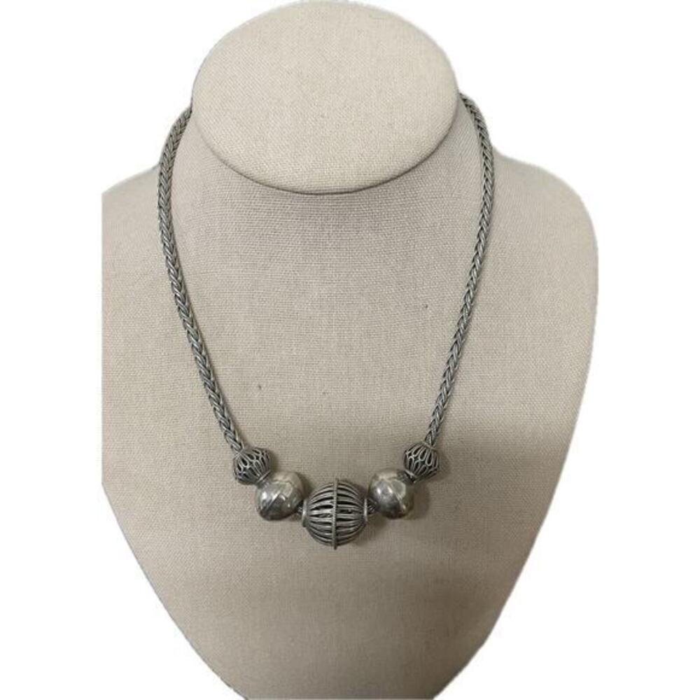 Sterling‎ silver 925  Foxtail Link 5 Floating Filigree Balls  Necklace